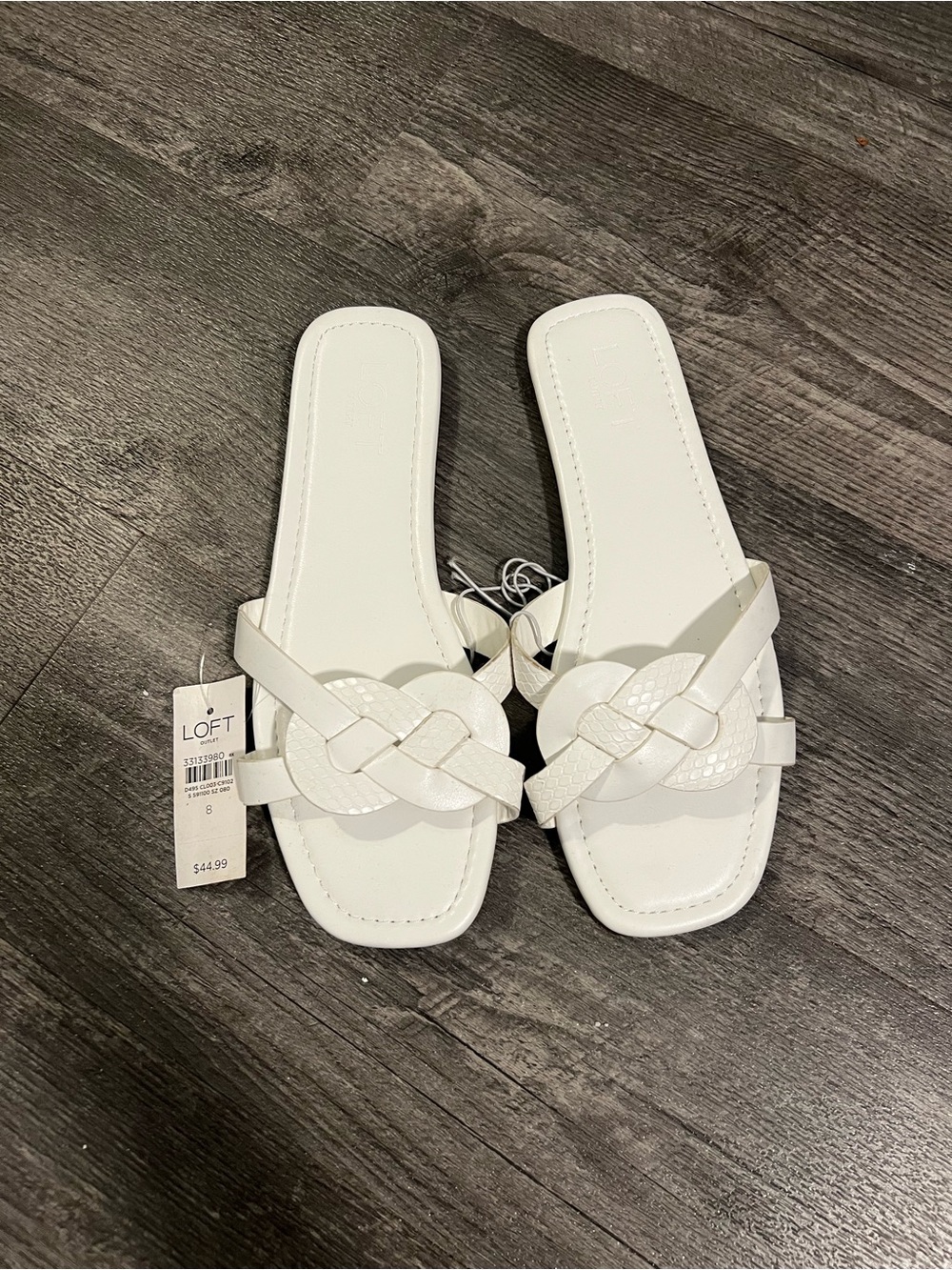 LOFT White Braided Square-Toe Slide Sandals